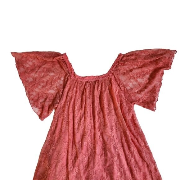 V Cristina flutter sleeve floral print lace overlay top sz M - Picture 4 of 12